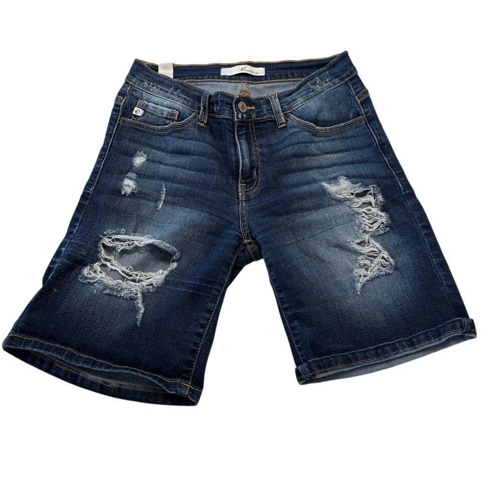 KanCan Distressed Denim Bermuda Shorts Dark Wash Size 27
